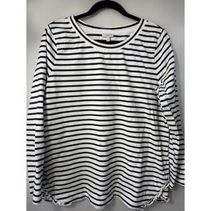 Talbots Navy‎ & White Striped Pullover W Cute Ruffled Bottom Hem Size L